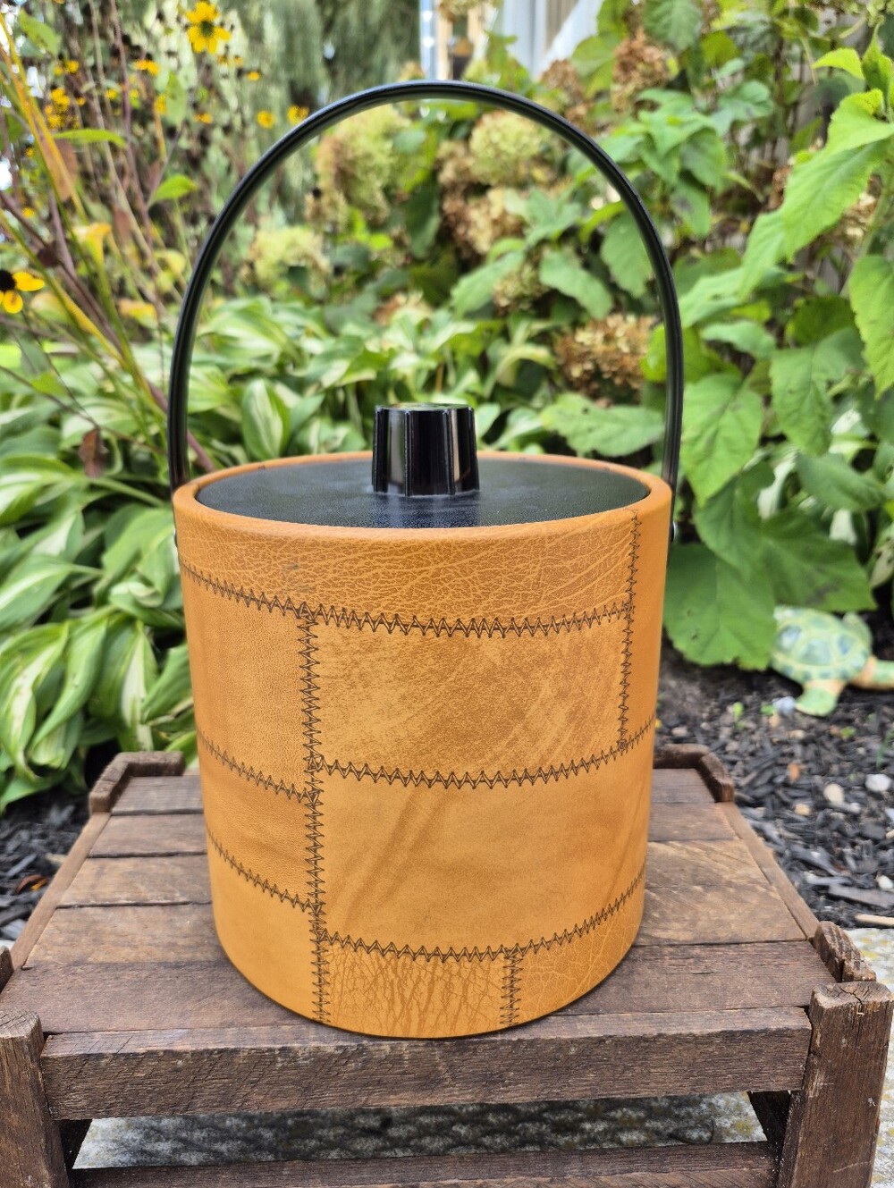 Vintage Irvinware Mid Century Patchwork Faux Leather Ice Bucket